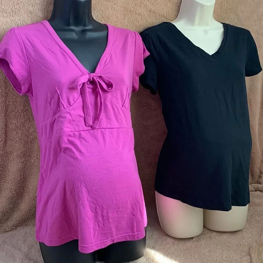 Designer Maternity Set of 2 Tops Shirts S Black/Purple